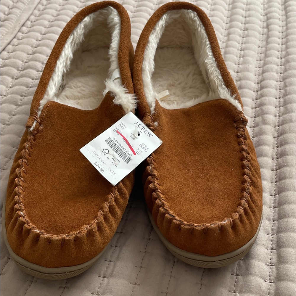 J. Crew Tan Suede Moccasin Slippers